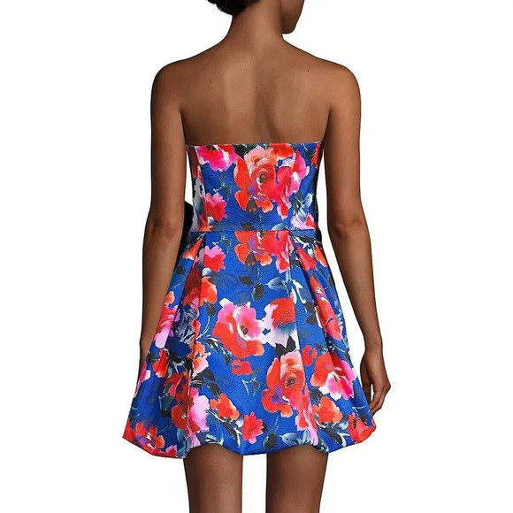 PARKER BLACK CHANTELLE STRAPLESS FLORAL-PRINT BOW DRESS LENNOX ROSE SZ 4 NWT - Picture 2 of 10